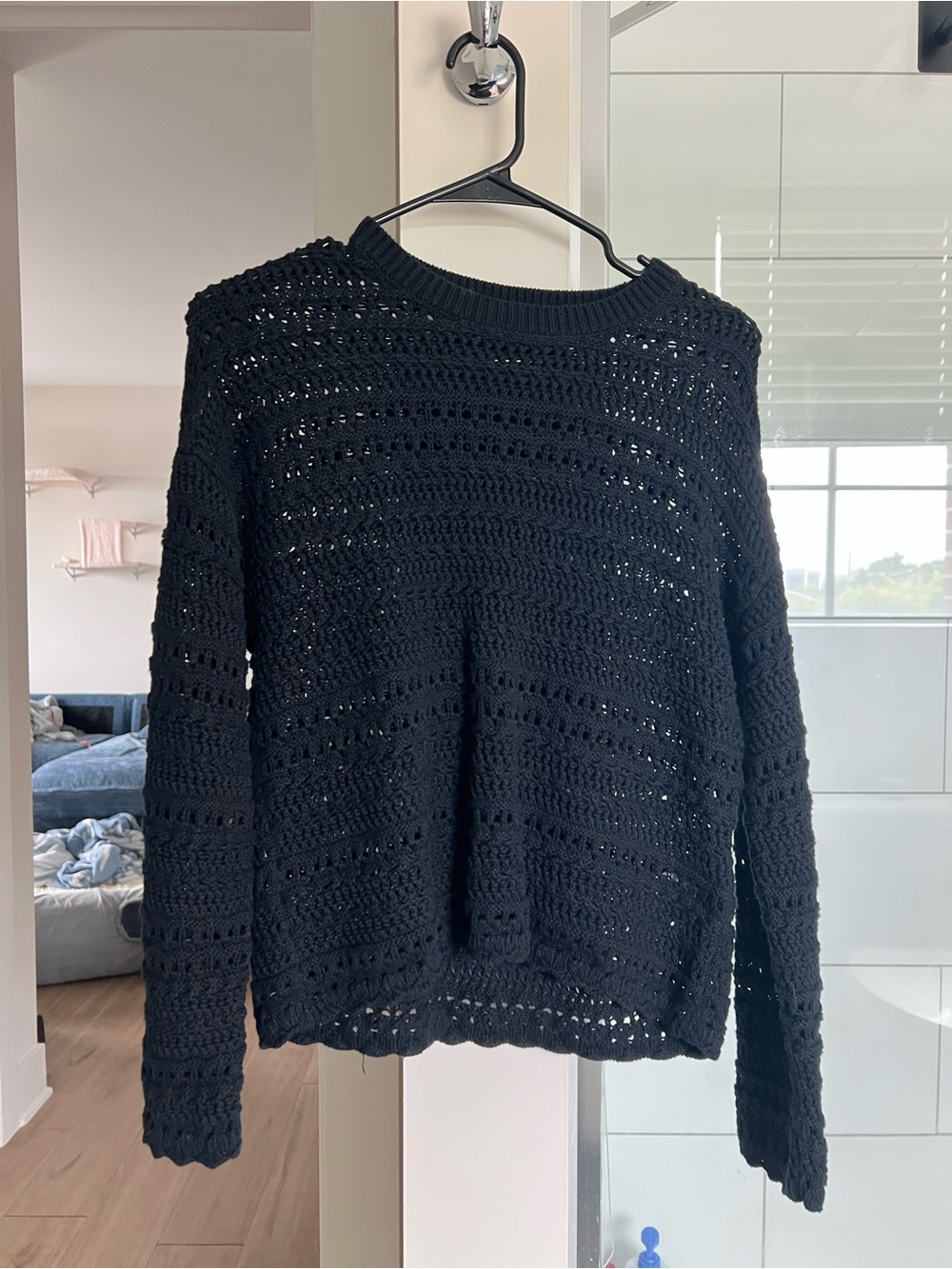 Abercrombie & Fitch Black Crochet Crewneck Sweater
